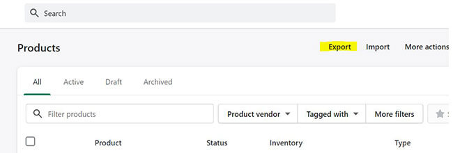 shopify export products feature