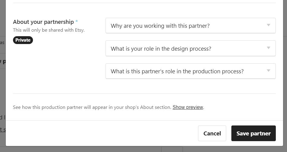Etsy, questions related to your production partner