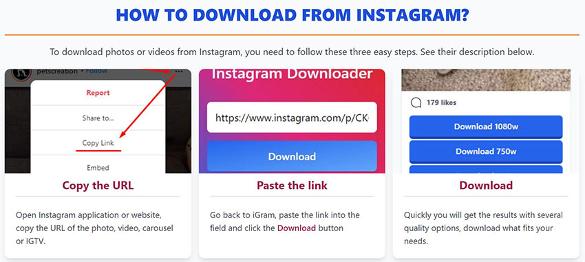iGram, download content from Instagram