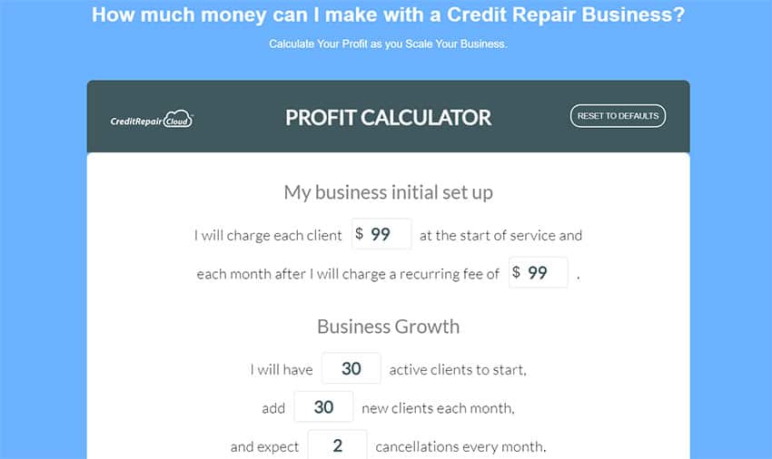 credit repair business profit calculator