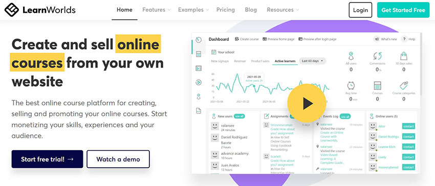 LearnWorlds online course platform