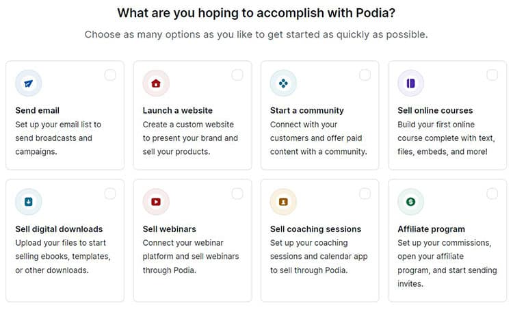 Podia online course platform objectives
