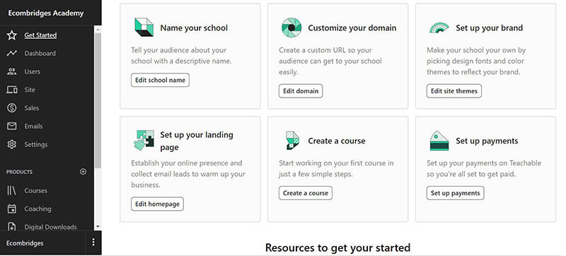 Teachable dashboard, online course platform