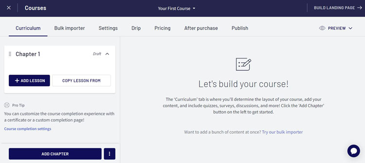 Thinkific online course platform: course builder