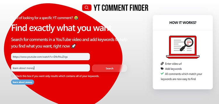 YouTube comment finder tool